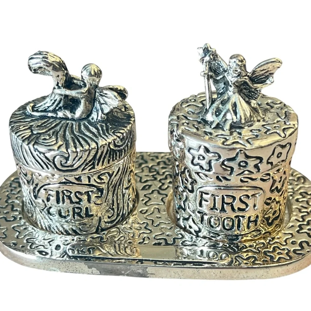Silver First Tooth & First Curl Keepsake Box Set Fairy Baby Milestone Trinket